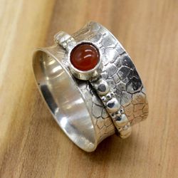 Carnelian 925 Silver Fidget Spinner Ring, Anxiety Tarnish Free Ring