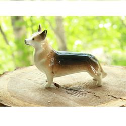 figurine tricolor corgi ceramics, statuette souvenir russianartdogs