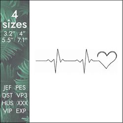 heartline embroidery design, heart, love, valentines day, 4 sizes