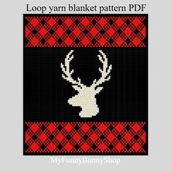 Loop yarn Buffalo plaid Deer blanket pattern PDF Instant Download