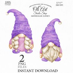 Violet Gnome Clip Art. Cute Characters, Hand Drawn graphics. Digital Download. OliArtStudioShop