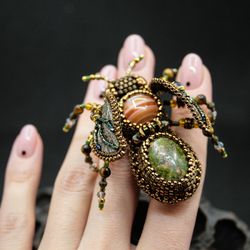 Brooch precious fly with natural stones