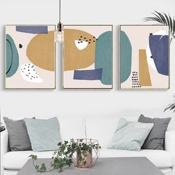 Modern Artwork Digital Prints Abstract Shapes Large Print Set of 3 Posters Wall Art Geometric Art Living Room Decor