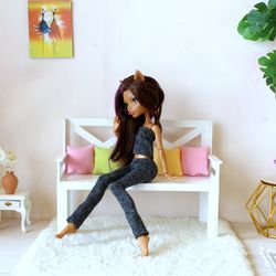 Miniature leggings tights. Manster High Ever After doll outfit. Handmade trendy casual long pants 12 inch dress up sport