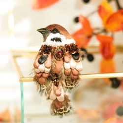 Sparrow brooch, bird brooch, bird, bird decoration, realistic embroidery,