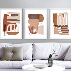 Modern Wall Art Set of 3 Prints Abstract Poster Large Rust Art Geometric Painting Scandinavian Print Instant Download