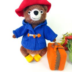 Paddington bear crocheted. Handmade amigurumi Paddington. Movie production bear plush doll. The famous bear in red hat.