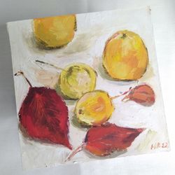 Original Apples Still life painting, Autumn art, etude painting