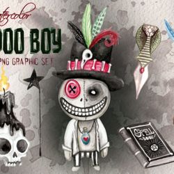Voodoo Doll Boy Watercolor Clip Art Set