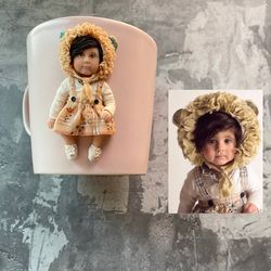 Portrait mug  from photo, polymer clay on ceramic, custom gift mug handmade, personalized gift for best friend