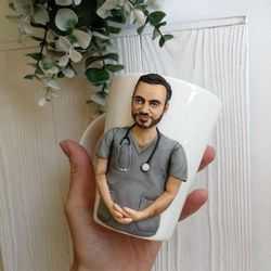 Portrait mug  from photo, polymer clay on ceramic, custom gift mug handmade, personalized gift for best friend