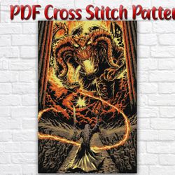 Lord Of The Rings Cross Stitch Pattern / Balrog VS Gandalf PDF Cross Stitch Chart / Hobbit Instant Cross Stitch Pattern