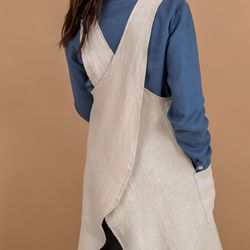 linen cross back / japanese style apron with side pockets in many colours