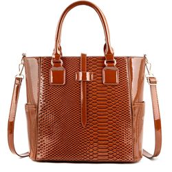 Womens Artificial Patent Leather Snakeskin Embossed Square Bag
