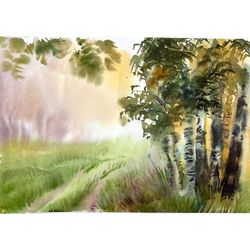 Birches watercolor landscape painting Landscape artWall art decor