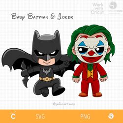 chibi batman and joker svg, baby batman, baby joker svg, baby avengers svg, superhero svg, little hero joker movie png