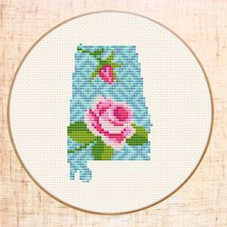Alabama cross stitch pattern Modern cross stitch Flower map cross stitch Floral State cross stitch USA Instant download