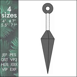kunai embroidery design, anime ninja naruto weapon, 4 sizes