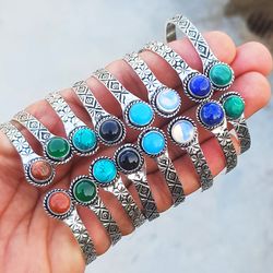 Assorted Adjustable Bangle, Assorted Gemstone Handmade Adjustable Bangle Bracelet Jewelry, Wholesale Lot For Bulk Sale