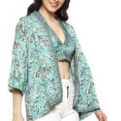 SILK BLEND PINK KIMONO JACKET WITH CROP TOP