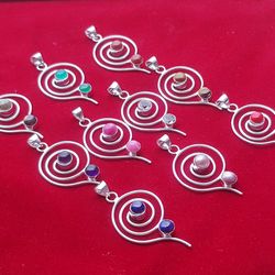 Multi crystal Pendant, Assorted 8 mm Round Pendant, Assorted Gemstone Pendant Necklace, Double Stone Wholesale Pendant