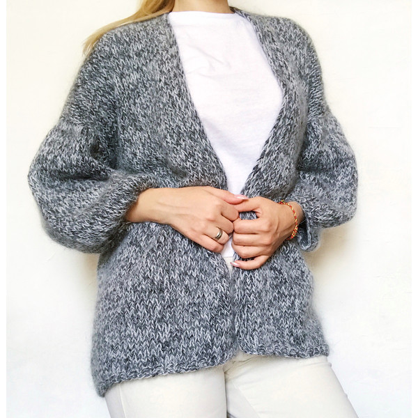 Mohair-cardigan-with-baloon-sleeves-Elegant-women-sweater-Grey-fluffy-sweater-Oversized -wool-cardigan-Boho-cardigan.jpg