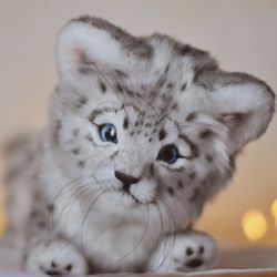 Snow leopard Minion. One for sale. Realistic toy Ooak doll Art doll animal poseable animals custom toy wild cat kitten