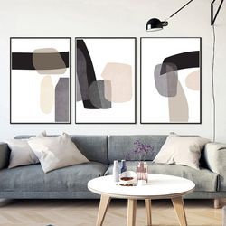 Abstract Triptych Set of 3 Posters Modern Artwork Downloadable Prints Interior Decor Abstract Poster Gray Black Wall Art