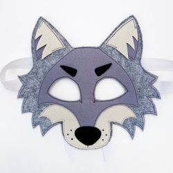 Wolf cosplay mask. Grey masquerade mask, kids wolf mask, werewolf costume mask, halloween animal mask.