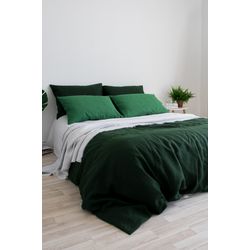 Dark green BEDDING SET from wide washed linen. Free express shipping