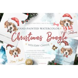 Christmas Watercolor Beagle Cards