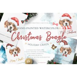 christmas watercolor beagle cards