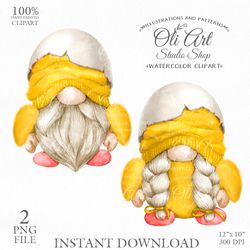 Chick Gnome Clip Art. Easter Day. Cute Characters, Hand Drawn graphics. Digital Download. OliArtStudioShop