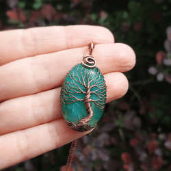 copper wedding gift for wife, agate dragon veins wire wrapped tree of life pendant, seventh wedding anniversary gift