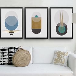 Geometric Print Wall Art Set of 3 Abstract Poster Living Room Decor Downloadable Prints Modern Art Geometric Painting