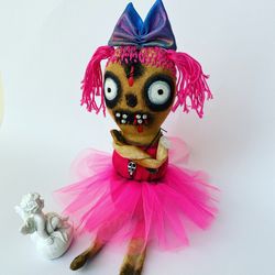 Pink Gothic doll . Halloween doll . Cute Creepy doll .