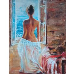 Naked Woman Art Erotic Painting Original Art Erotic Wall Art Nude Painting 35.4" by 27.5" by TimPaintings