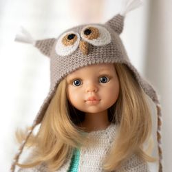 Owl hat for Paola Reina doll, Dumplings, Little Darling, Siblies RRFF for Halloween, animals hat with ears for doll
