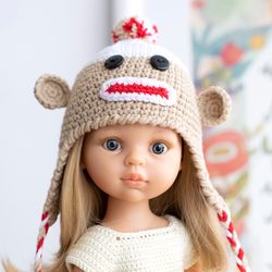 Monkey hat for Paola Reina doll, Meadowdolls Dumplings, Little Darling, Siblies, animals hat with ears for Halloween