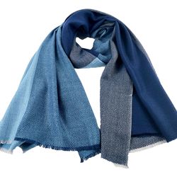 Blue and Gray Reversible Wool and Acrylic Blend Scarf