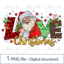 Love Christmas Santa 1 PNG file Merry Christmas clipart buffalo plaid design Santa Claus Sublimation Digital Download