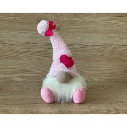 Pink valentine handmade gnome, Gnome ornament, Winter gnome