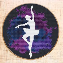 ballerina cross stitch pattern modern cross stitch ballet dancer cross stitch space watercolor x-stitch girl room galaxy