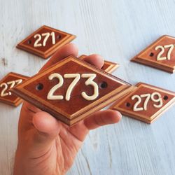 Address wooden door number plate 273 - vintage apt rhomb number sign USSR