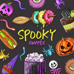 spooky halloween food clipart, pastel goth clipart, pastel halloween, creepy art