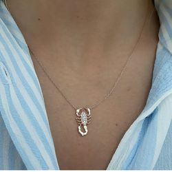 925 Sterling Silver Scorpio Necklace, Rose Gold Scorpion Necklace, 925 Sterling Silver Scorpio Pendant, Gift for Her