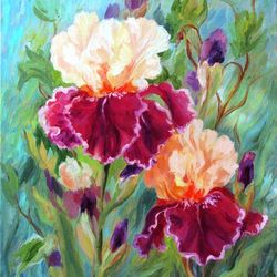 Iris Painting Oil Flowers Original Art Floral Artwork Canvas Art