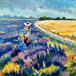 lavender fields painting oil flowers original art floral artwork canvas art