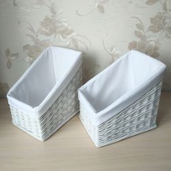 white wicker basket with inner line, storage baskets, laundry basket,basket for mudroom cubbies, shoe basket,custom size
