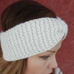 WHITE Chunky knit hand knitted turban knit headband for women winter accessories bohemian Turban wide headband for women